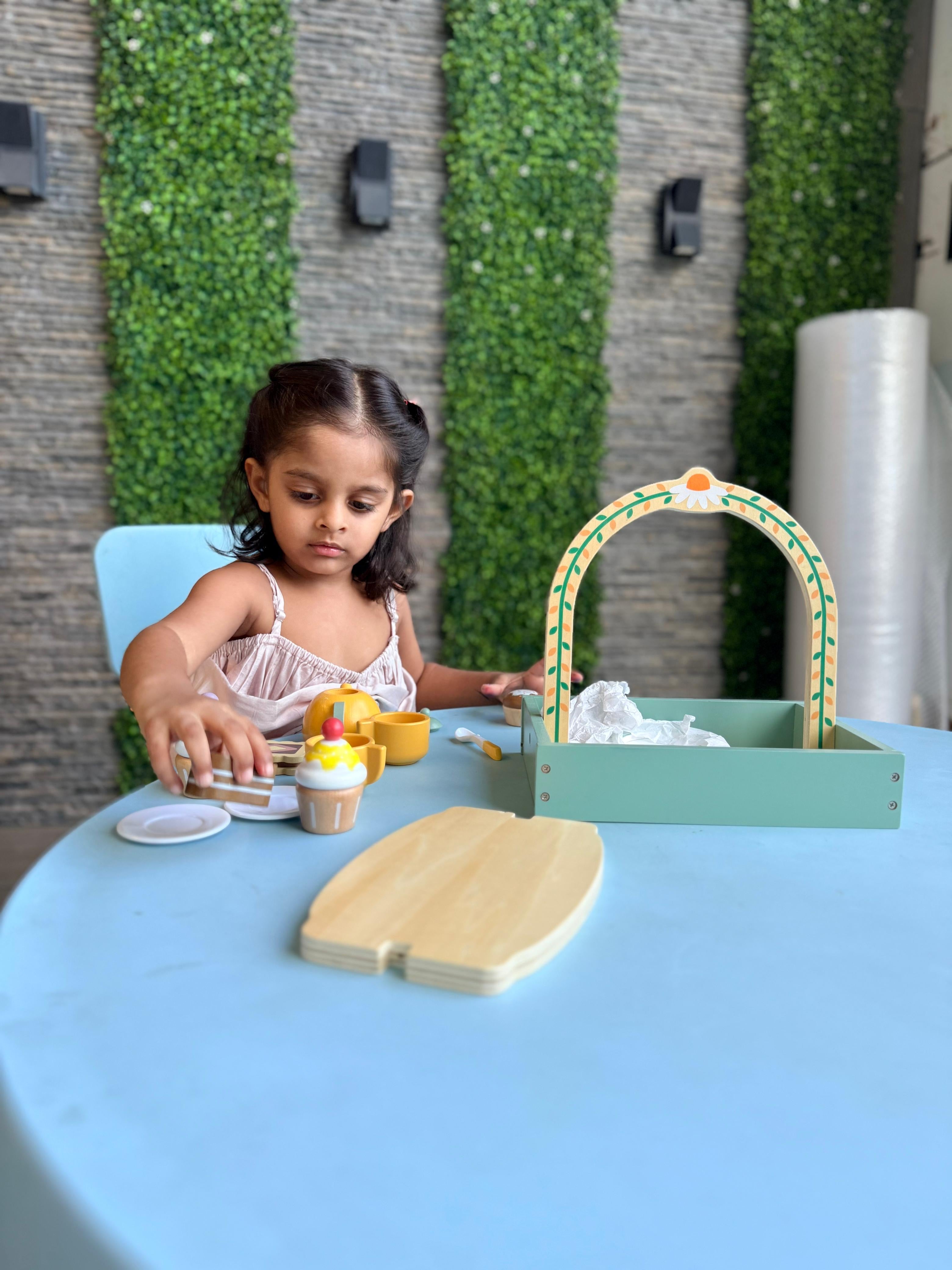 Wooden Simulation Double-Layer Portable Dessert Cake Stand - Children's Play House Afternoon Tea Set