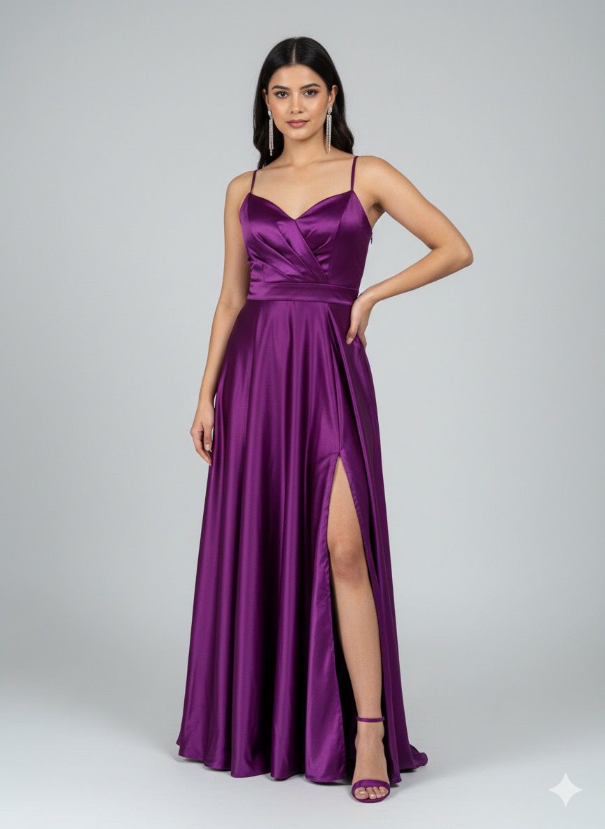 Royal Orchid Satin Slit Gown