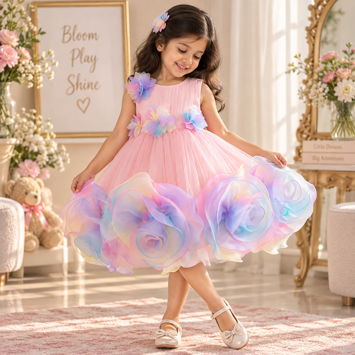 Enchanted Floral Bloom Princess Gown - Whimsical Lolita-Inspired Wedding & Party Dress for Girls