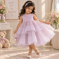Enchanted Summer Dreams: Girls' Mesh Patchwork Suspender Dress - Disney-Inspired Korean Style