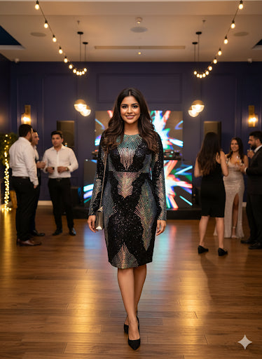 ✨ Galaxy Glimmer Sequin Cocktail Dress