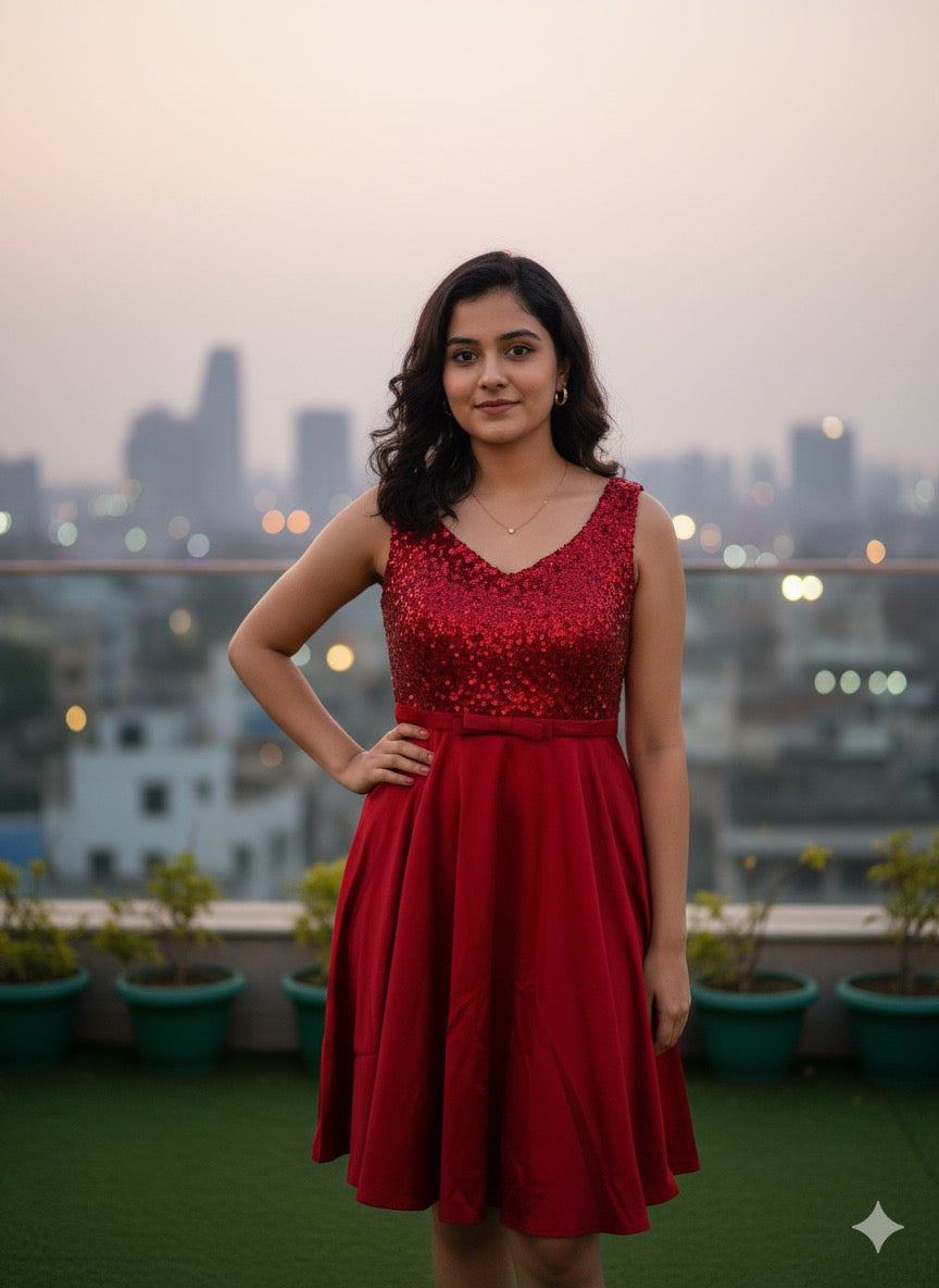 Scarlet Sparkle Cocktail Dress
