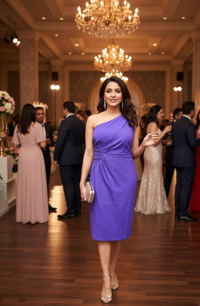 👑 Royal Amethyst One-Shoulder Cocktail Dress 👑