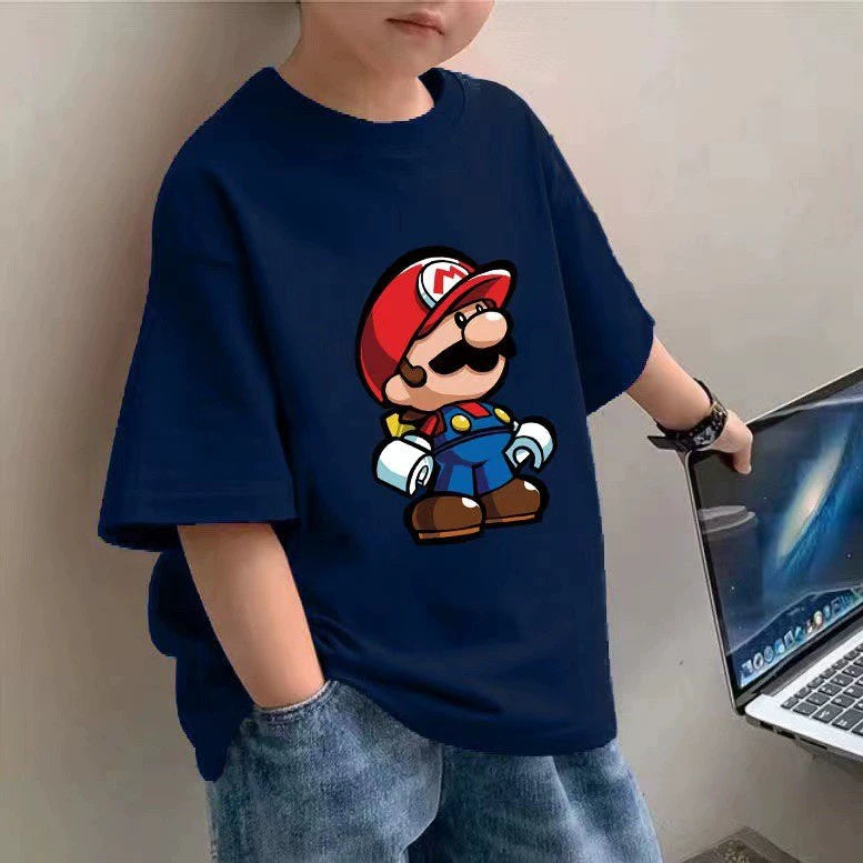 100 Cotton Children's Wear Boys T-shirt Summer New Children's Half-sleeve Cartoon Top Loose Mid-large Children's Short-sleeve T-shirt