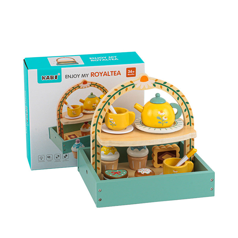 Wooden Simulation Double-Layer Portable Dessert Cake Stand - Children's Play House Afternoon Tea Set