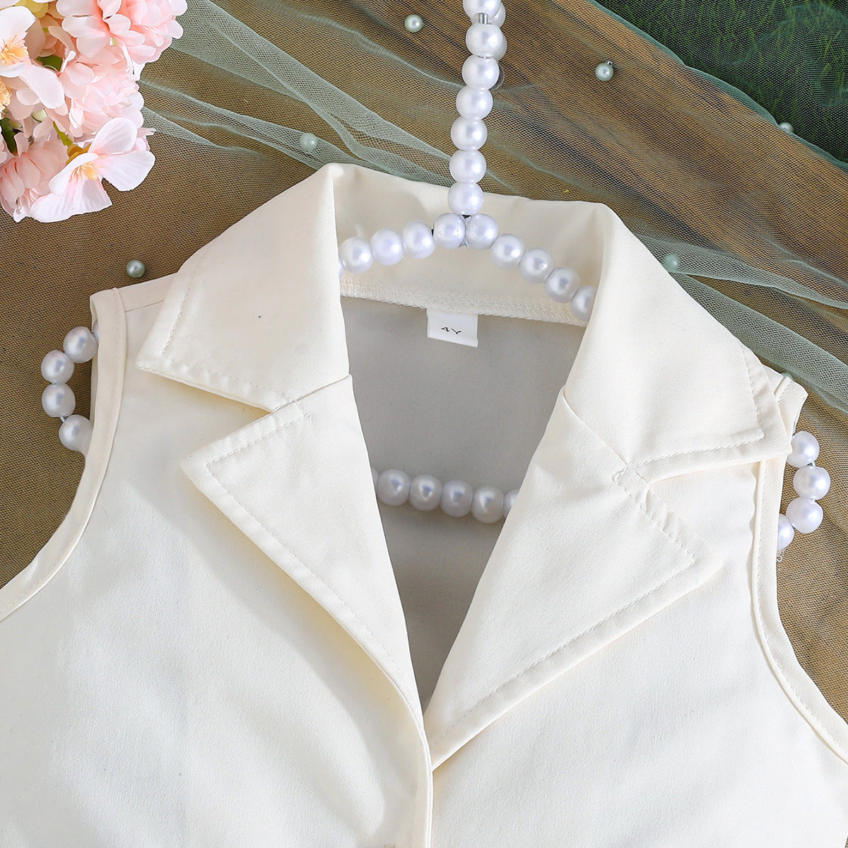 2026 New Product a Cross-Border Summer New Style Girls' Solid Color Sleeveless Suit Fashion Dress + Belt Two-Piece Set