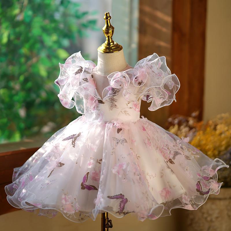 Girl's Dress Little Girl's Flower Fairy Puffy Princess Dress Children's Host Piano Performance June 1 Performance Dress