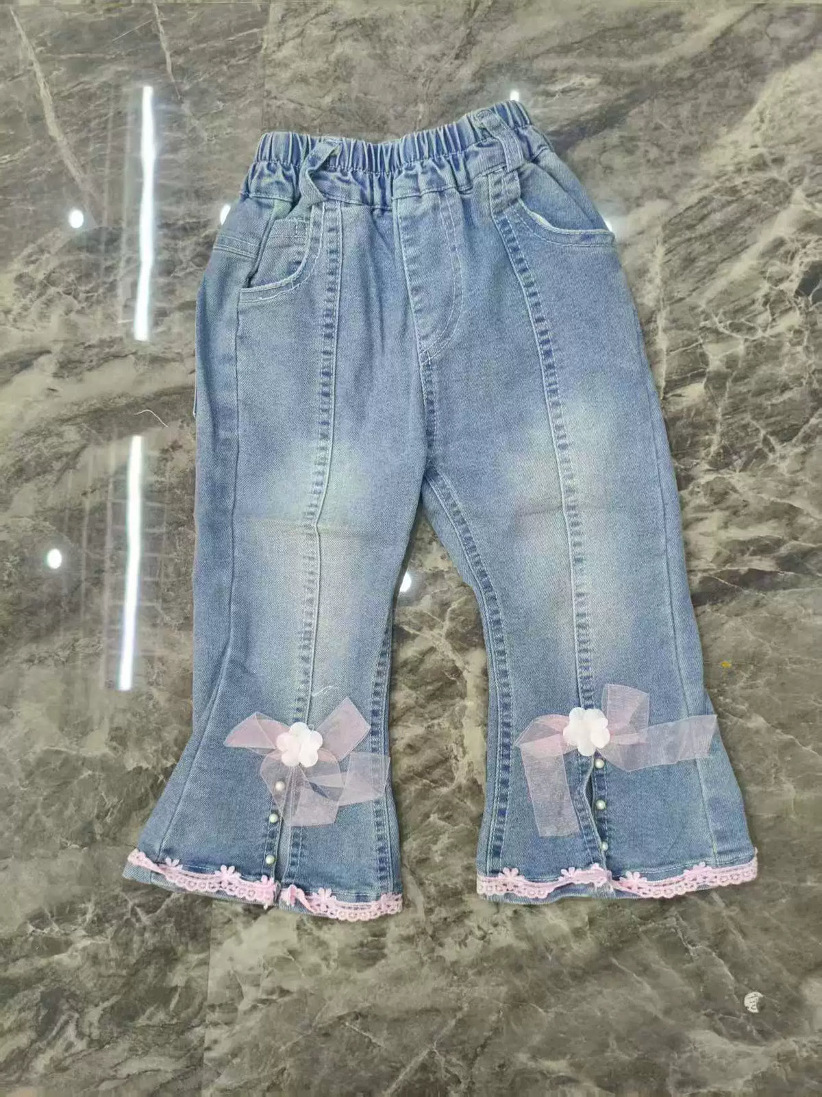 Korean Style Girls' Sweater Set Autumn 2026 Three-Dimensional Floral Knit Sweater and Flared Jeans Two-Piece Trendy Set