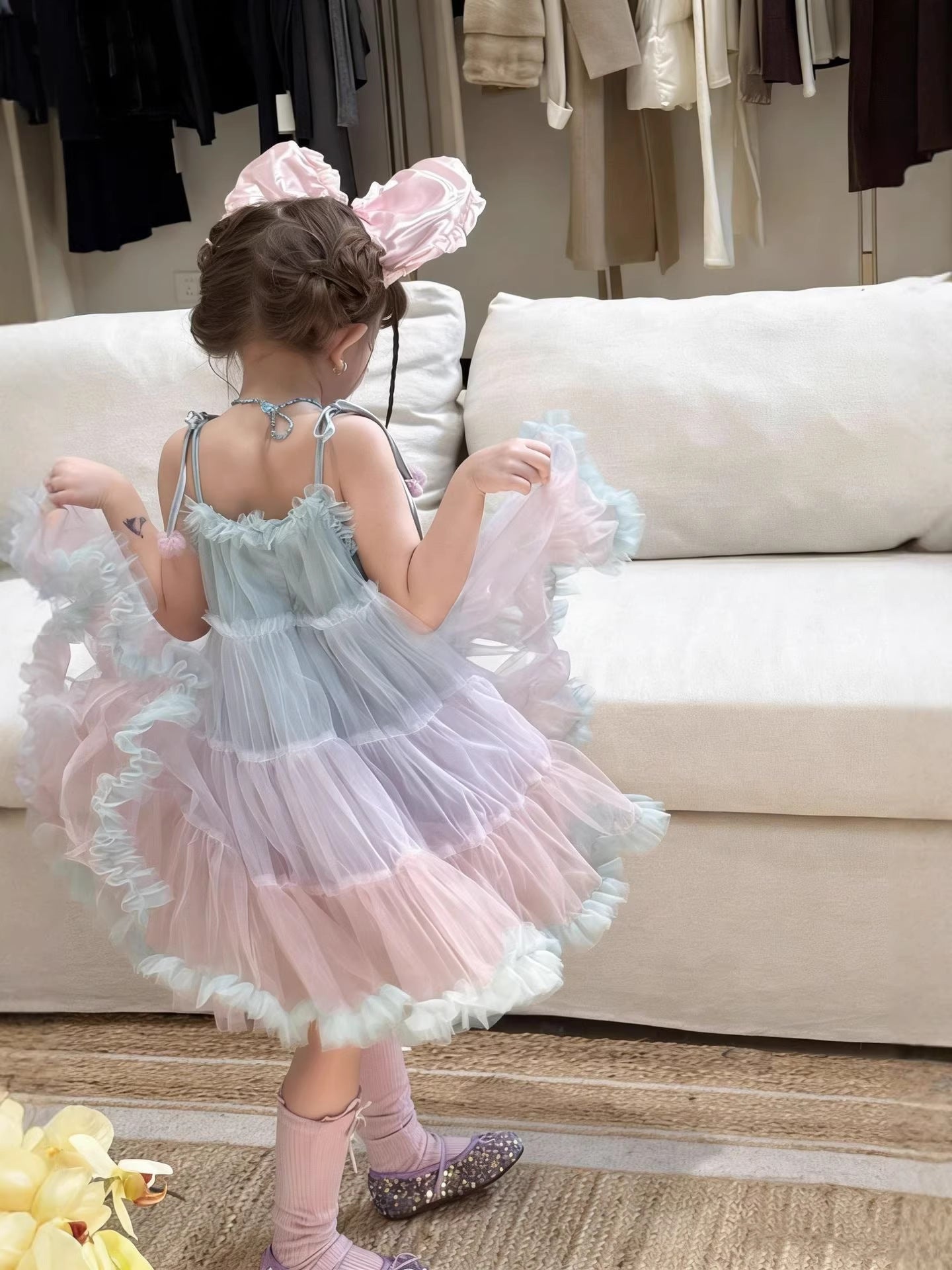 2026 Summer Girls' Mesh Puffy Skirt Gradient Strap Dress Children's Performance Costume Wholesale Baby Girl Dress