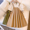 Girls' Suspender Dress & Short-Sleeve Top Set