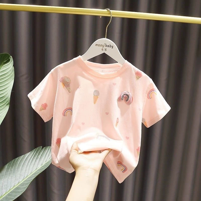 Girls' Short-Sleeved T-Shirt 2026 New Thin Style Kidsren's Summer Clothing Baby Summer Tops Infant Kidsren's Half-Sleeved Tops