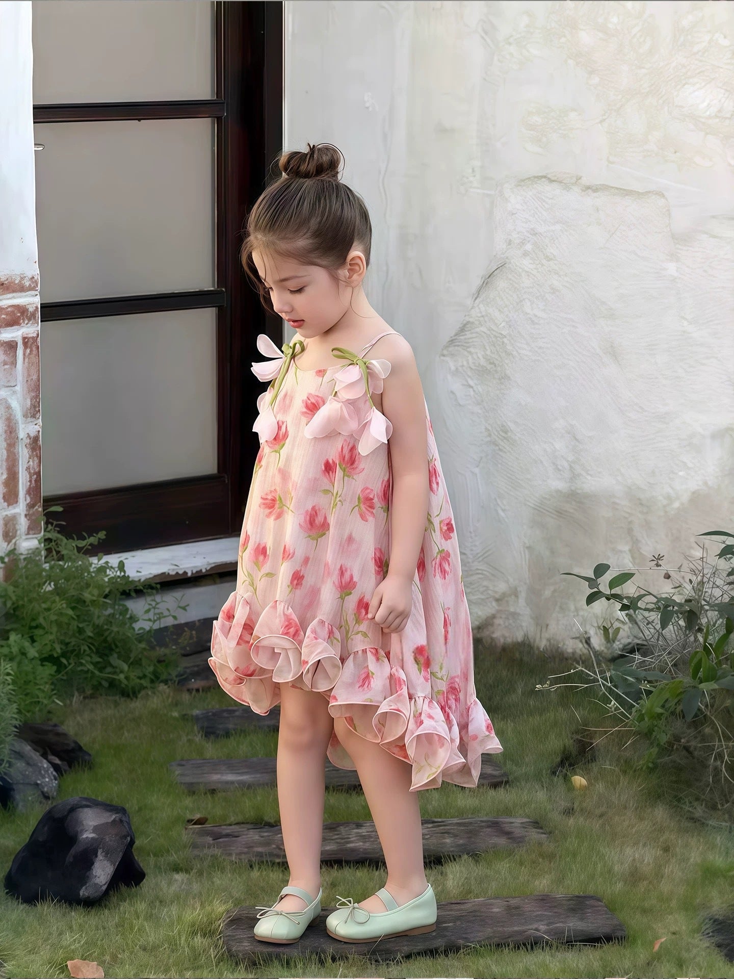 Foreign Trade Style Girls' Dress, New Summer Model, Children's Princess Dress, Stylish Girl's Dress, Girls' Floral Dress