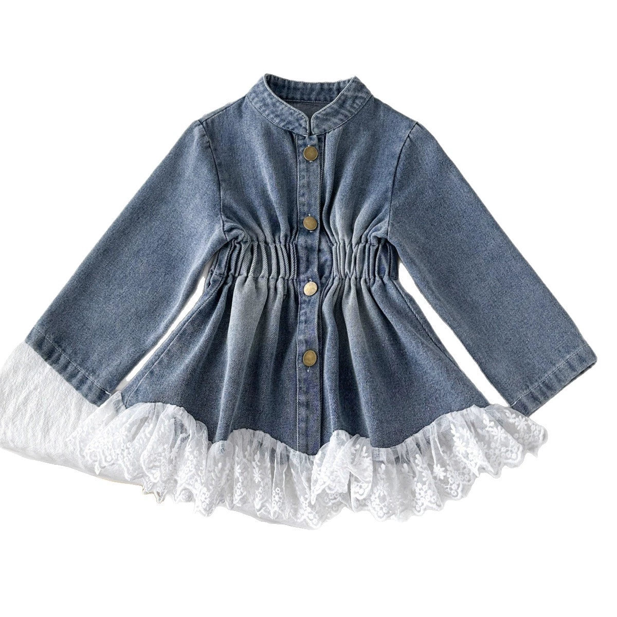 Spring and Autumn Girls' Denim Jacket New Style Lace Trim Denim Skirt Stylish Little Girl Jacket Cross-Border Shipping