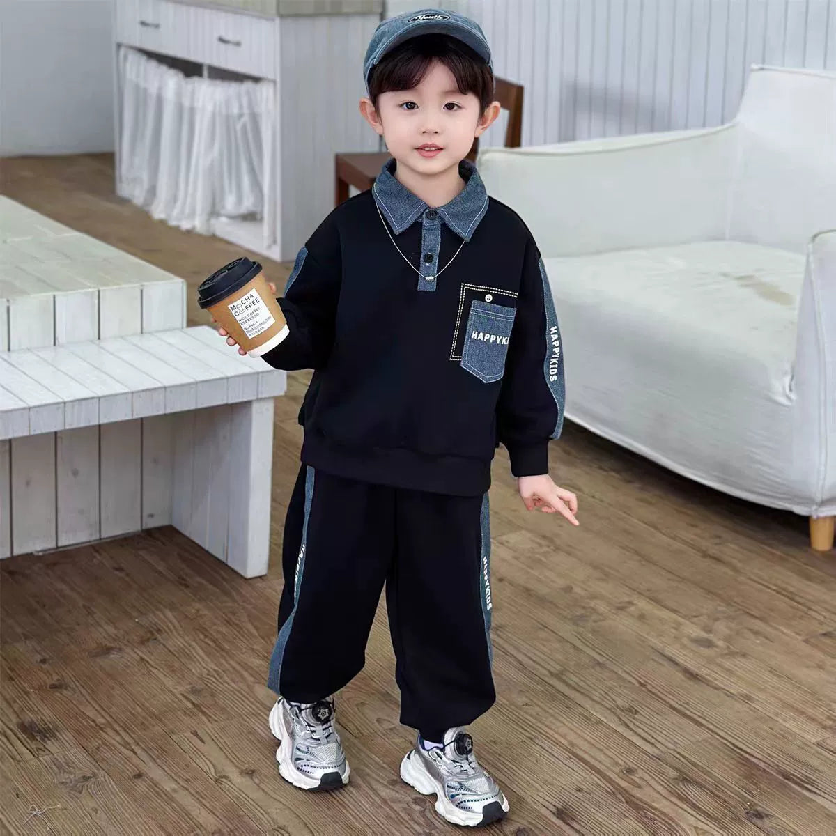 Boys' Sweatshirt Spring and Autumn Set 2026 New Stylish Children's Boys' Spring and Autumn Fashion Cool Denim Two-Piece Trendy Outfit