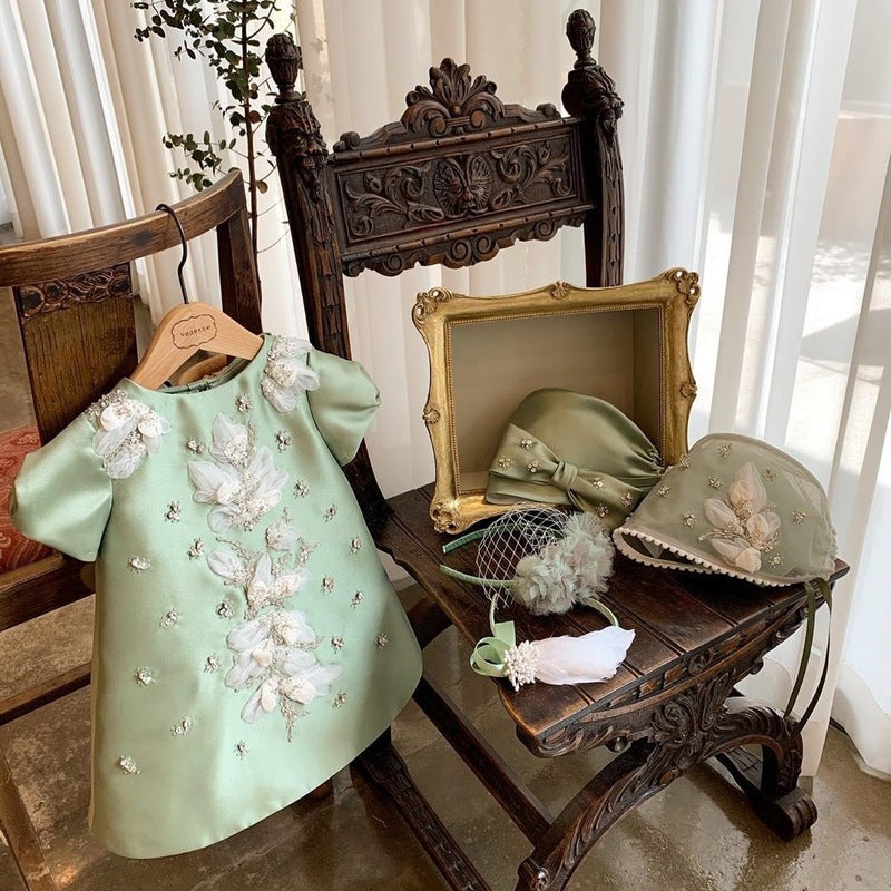 Children's Dress Flower Girl Wedding Girl's Dress One Year Old Birthday Party Evening Dress Stylish Princess One Year Old Dress