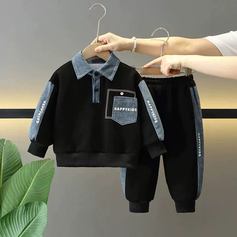 Boys' Sweatshirt Spring and Autumn Set 2026 New Stylish Children's Boys' Spring and Autumn Fashion Cool Denim Two-Piece Trendy Outfit