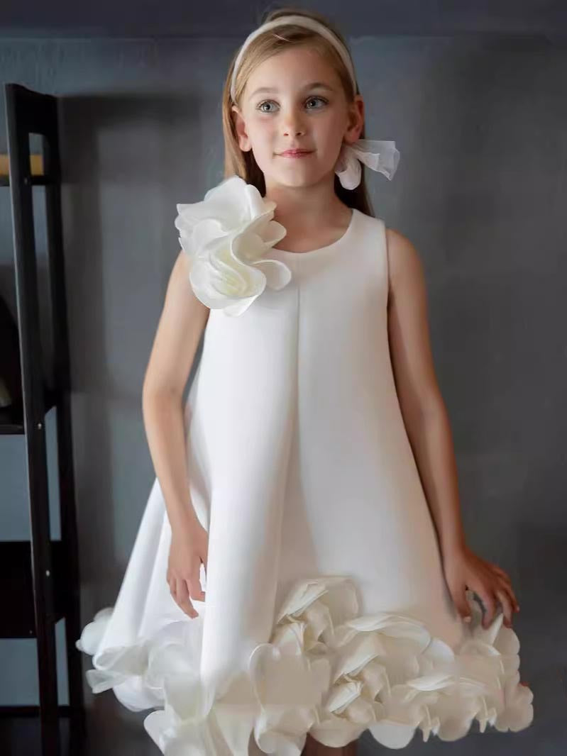 New Kidsren's 3D Flower Dress Cute Little Girl Vest Style Straight Princess Dress Sweet