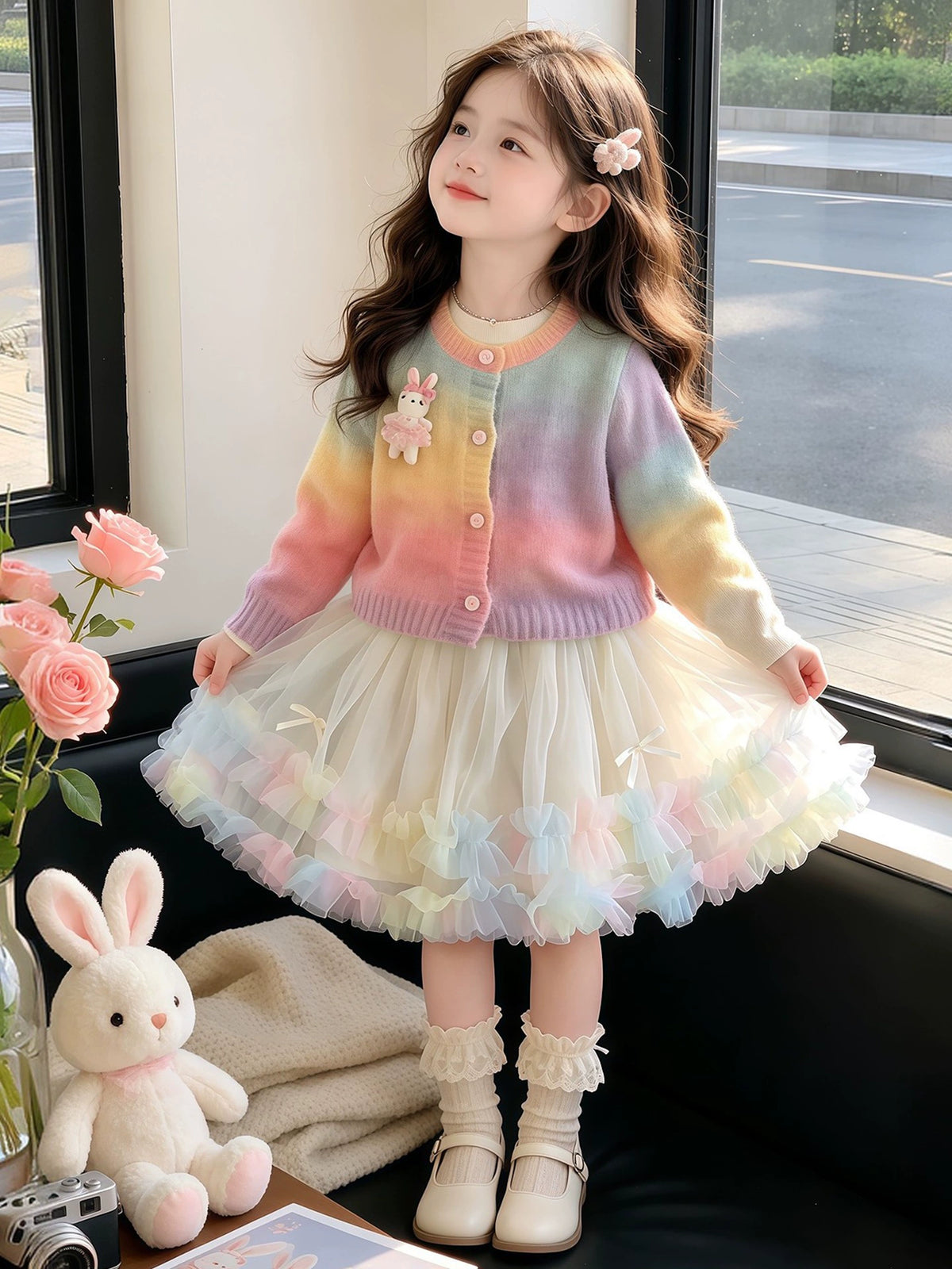 Children's Spring and Autumn New Fashionable Sweet and Cute 2026 Girls' Knitted Cardigan Sweater Dress Baby Girl Autumn Outfit