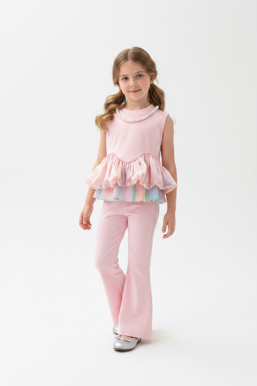 Floral Sleeveless Top & Lace Leggings Set – Sweet Summer Two-Piece Princess Outf