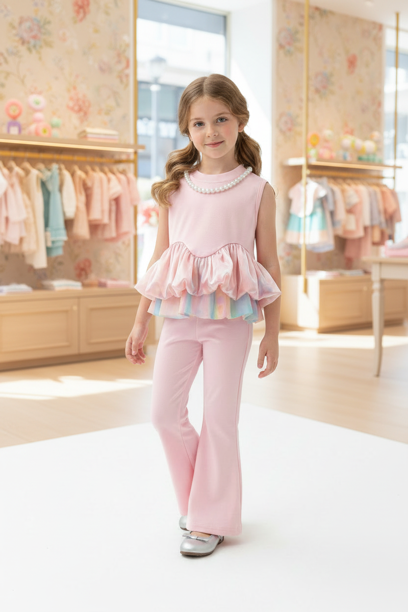 Girls' Floral Sleeveless Top & Lace Leggings Set — Sweet Summer Two-Piece Princess Outfit for Kids 2026