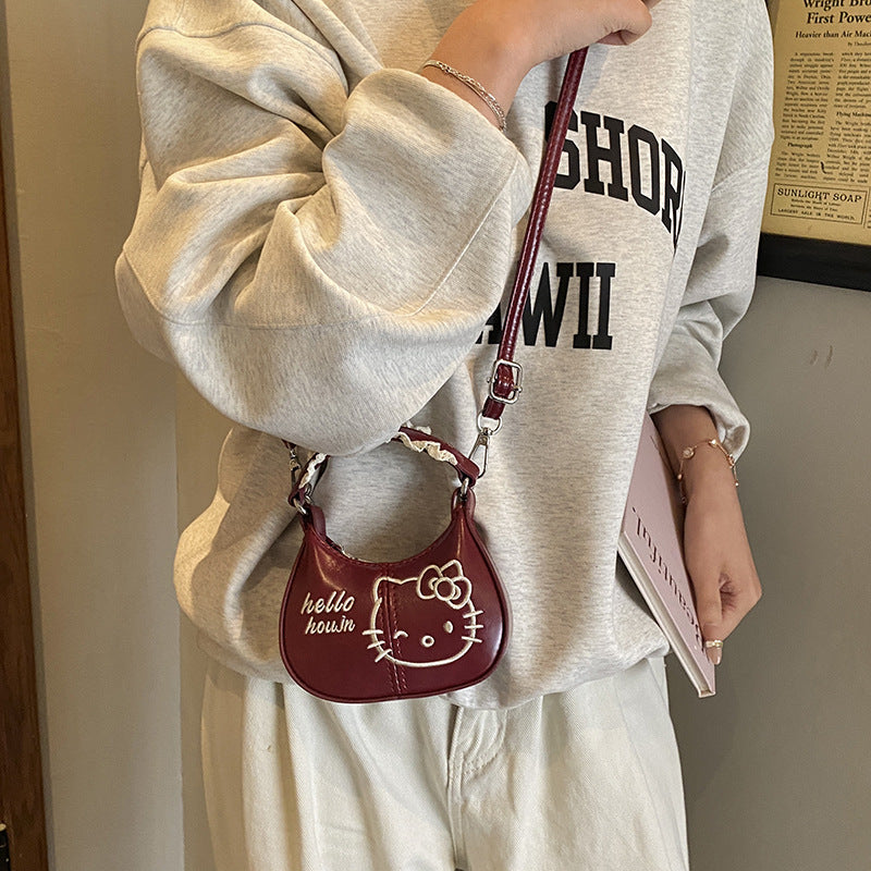 Children's Bag New Cartoon Cute Kitten Embroidered Mini Armpit Bag Girls Parent-Child Lace Hand-Held Crossbody Bag