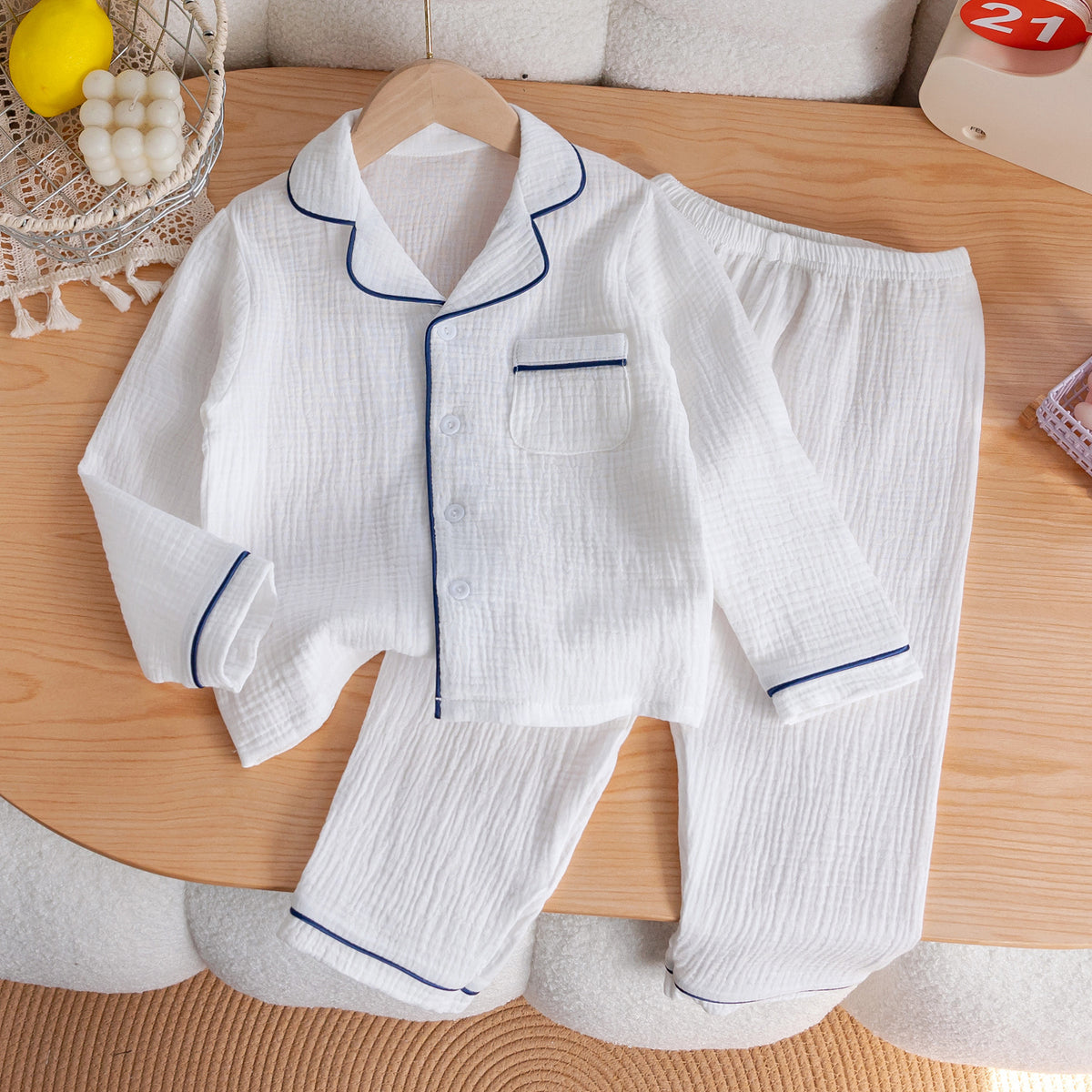 Children's Pajamas Class a Pure Cotton Printed Long-Sleeved Cardigan Lapel Set Cartoon Printed Pajamas Cute Kidsren's Clothing Set