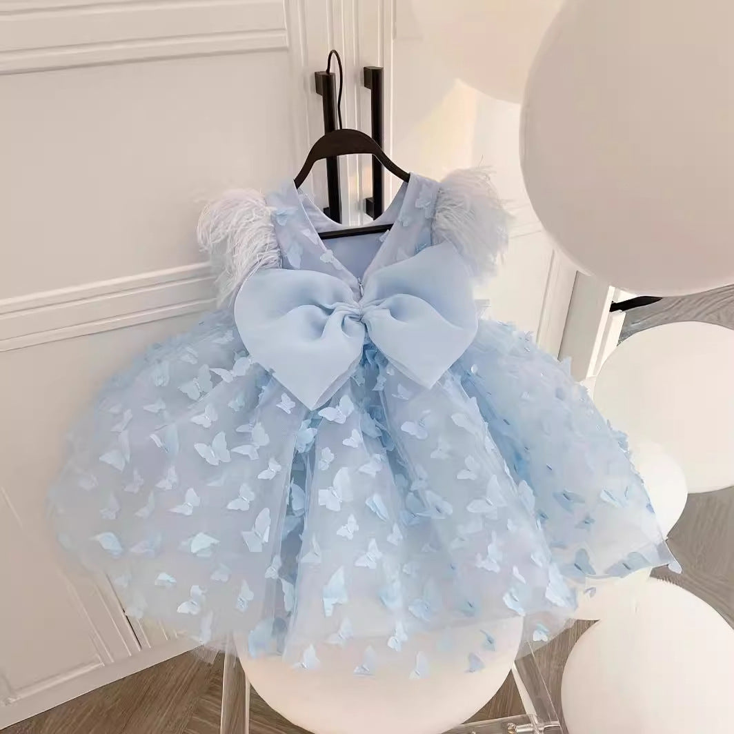 Girls' Dress 2026 New Style Little Girl's Stylish Short-Sleeved Princess Dress Dress Skirt for Older Children Mesh Skirt Spring
