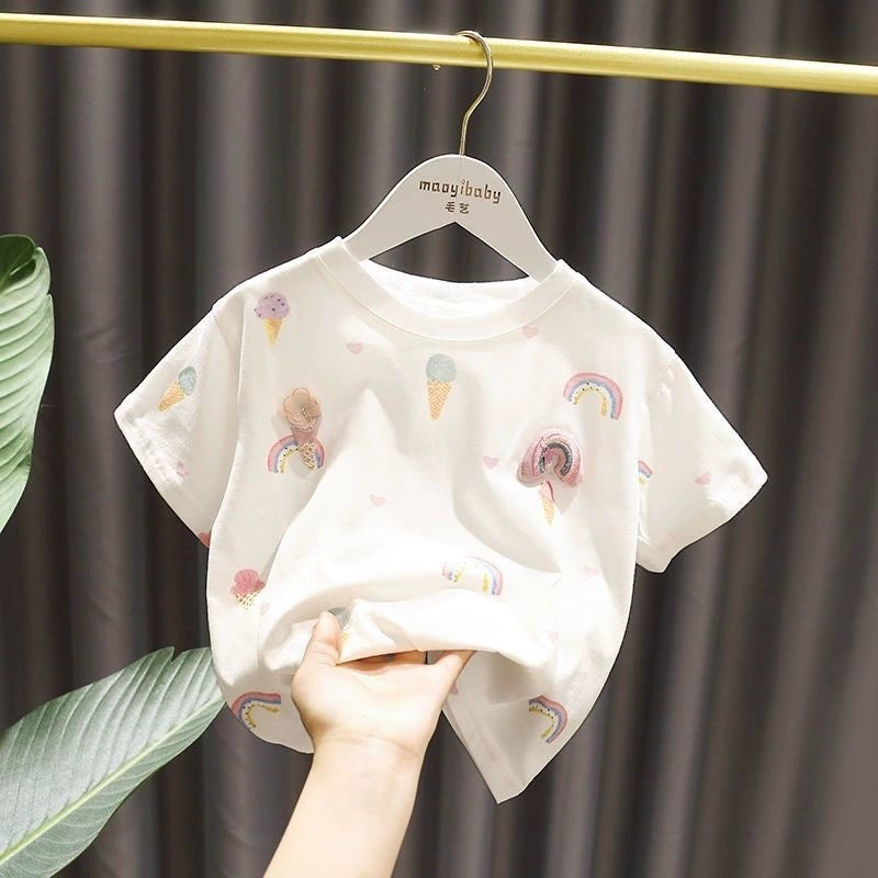 Girls' Short-Sleeved T-Shirt 2026 New Thin Style Kidsren's Summer Clothing Baby Summer Tops Infant Kidsren's Half-Sleeved Tops