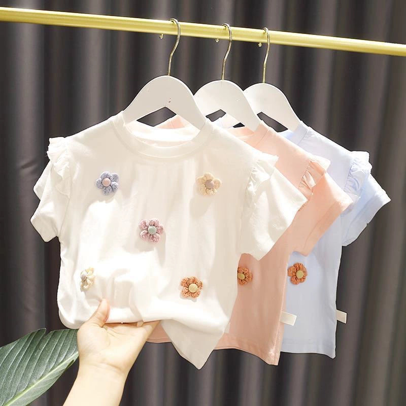 Girls' Short-Sleeved T-Shirt 2026 New Thin Style Kidsren's Summer Clothing Baby Summer Tops Infant Kidsren's Half-Sleeved Tops