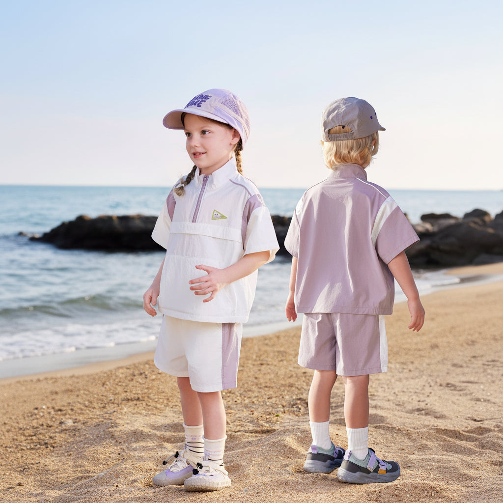 Beitais [Cooling and Antibacterial UPF50+] Children's Summer Set for Boys and Girls, Outdoor Sun Protection Short-Sleeve Baby Shorts