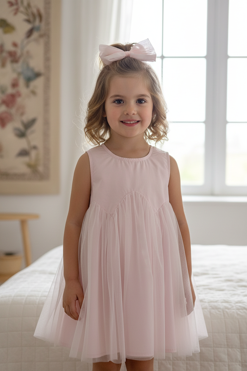 Girls' Ice-Feel Cotton Sleeveless Princess Mesh Dress