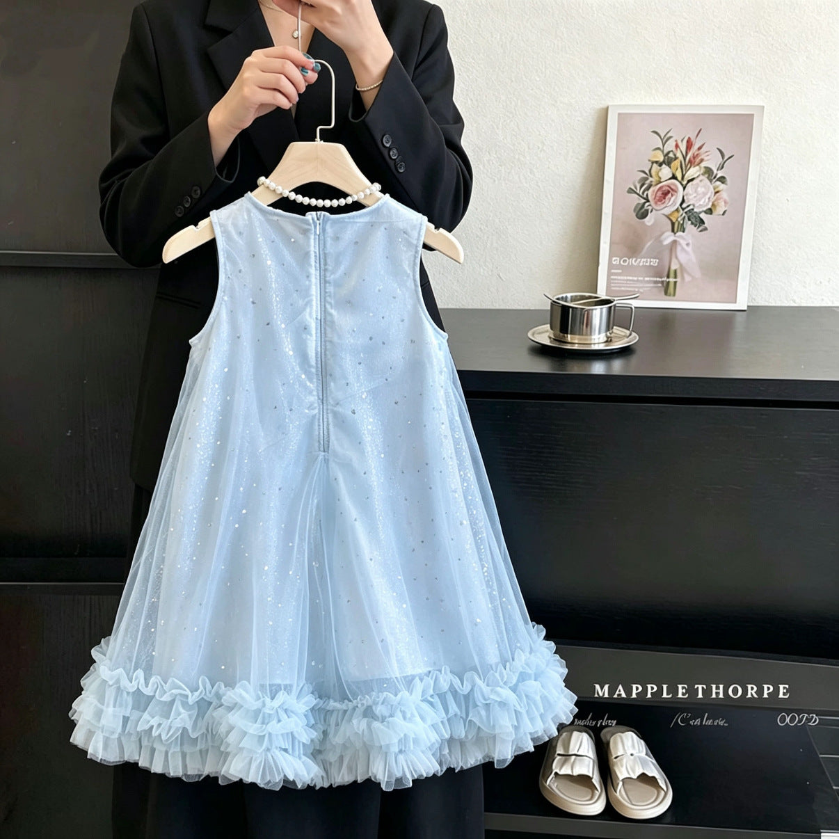 Girls' Princess Dress Summer 2026 New Style Beautiful and Stylish White Dress for Girls with Butterfly Wings