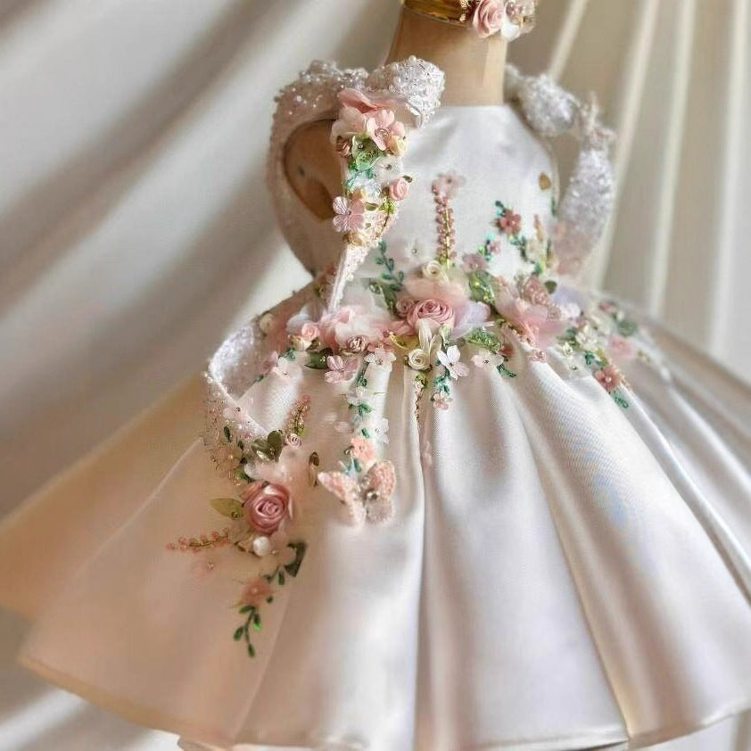Girl's First Birthday Piano Dress 2026 New Heavy-Duty Export Aliexpress Retro Sweet Floral Princess Dress