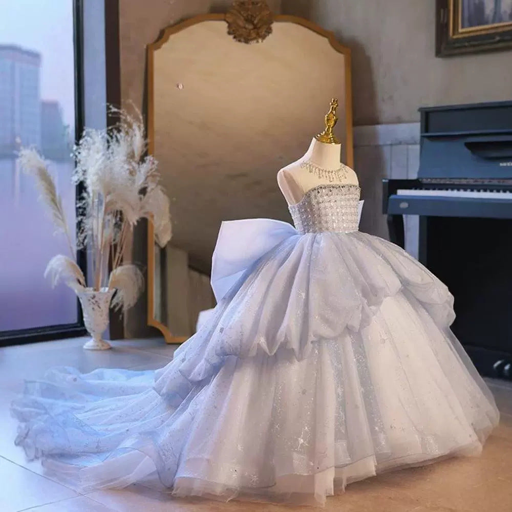Girls' Dress High-end Princess Dress Children's Show Host Flower Girl's Wedding Dress Large Tail Piano Performance Dress