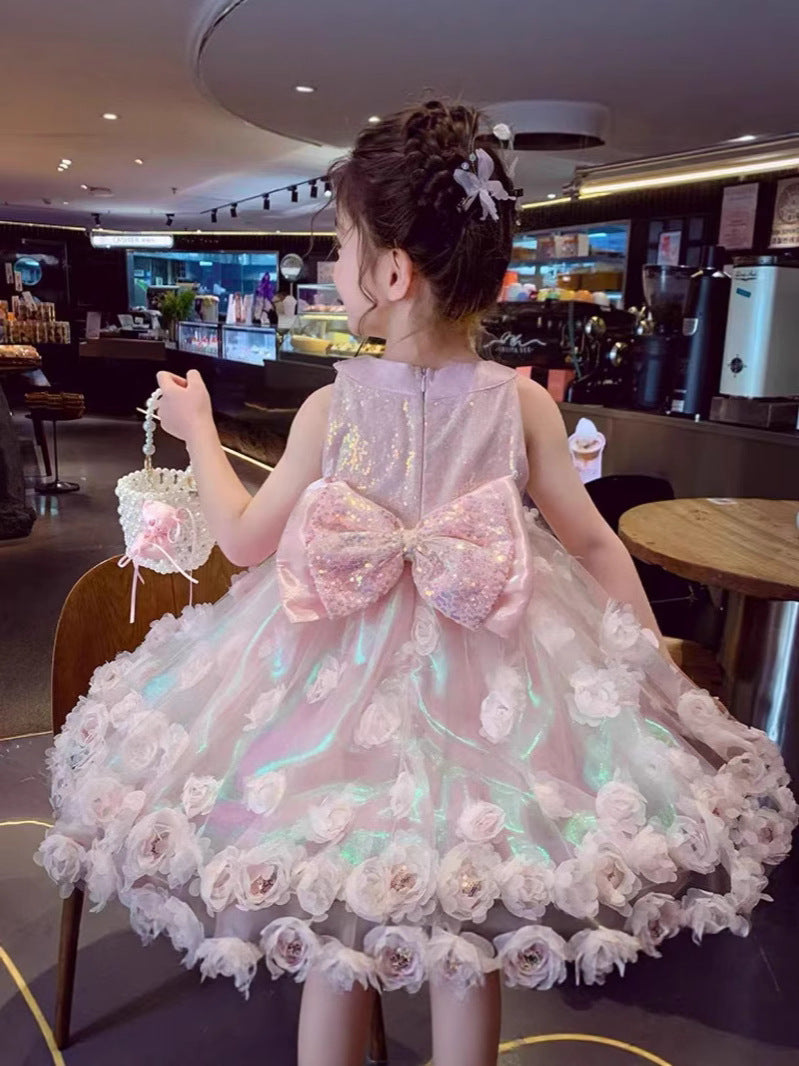 Girls Princess Dress Girls Mesh Vest Dress Summer Dress 2025 New Children's High-End Birthday Dress Dress