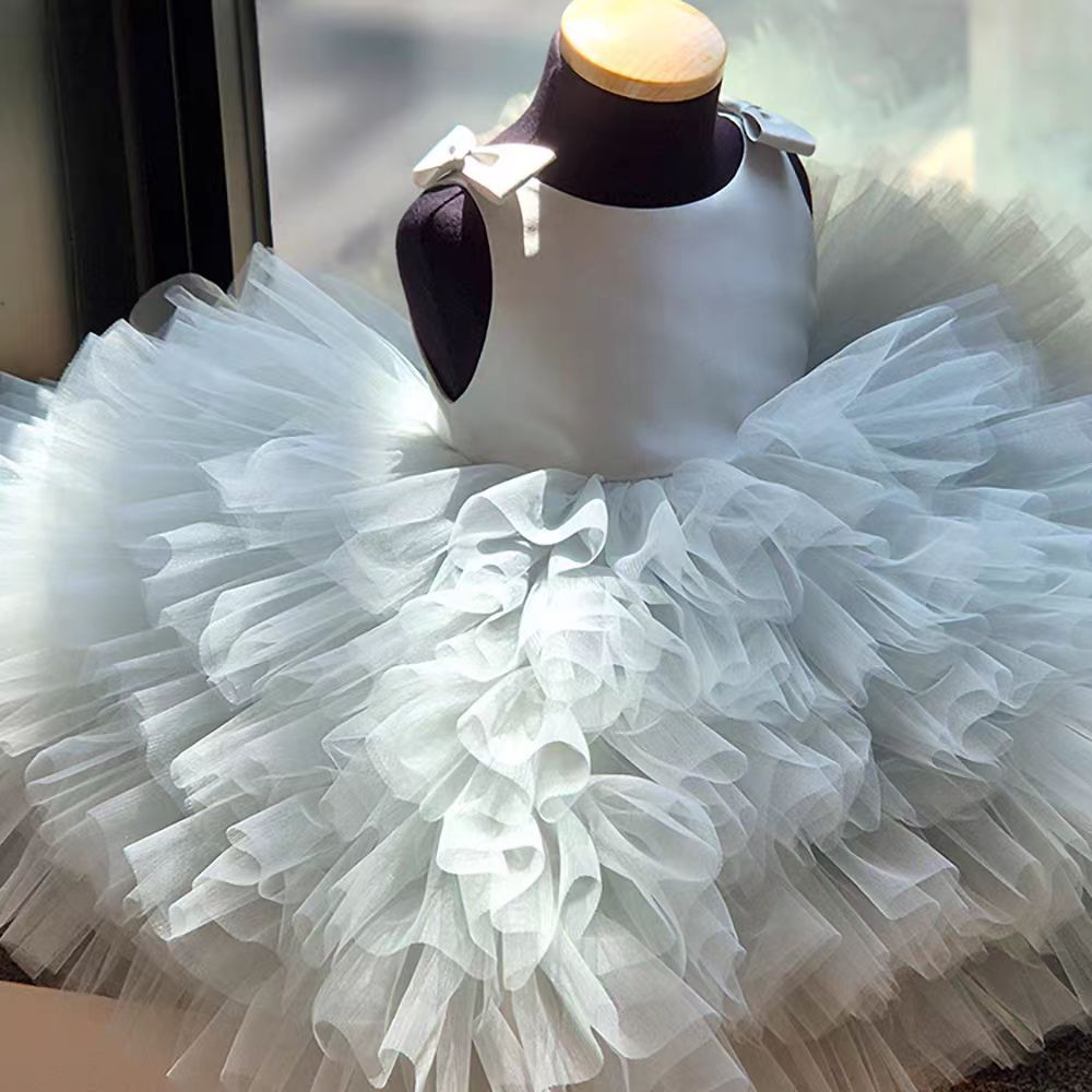 New Korean Style Mesh Baby Girl's One-Year-Old Dress, Birthday Style Flower Girl Princess Dress, Fluffy Gauze Cake Dress