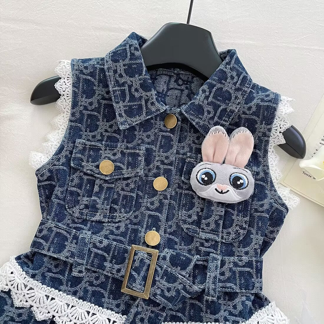 Girl's Denim Dress 2025 Summer New Lace Lapel Vessel Dress Girl's Korean Style Skirt