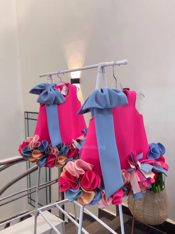 Cross-Border Children's Dress Dopamine Vest Dress Bow Spring and Summer Birthday Dress Fashionable Sweet Girl
