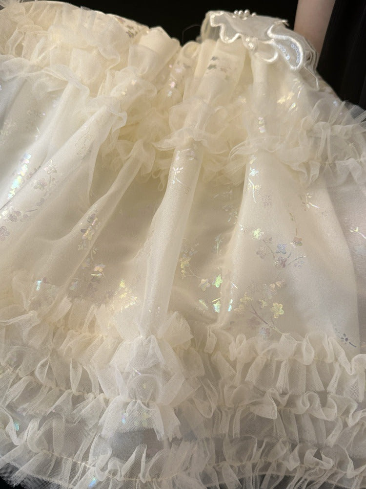 Girls' Princess Dress Summer 2026 New Style Beautiful and Stylish White Dress for Girls with Butterfly Wings