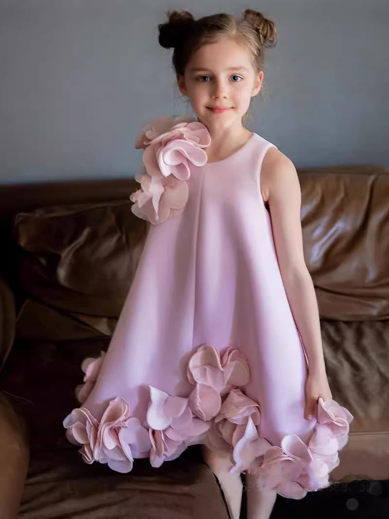 New Kidsren's 3D Flower Dress Cute Little Girl Vest Style Straight Princess Dress Sweet