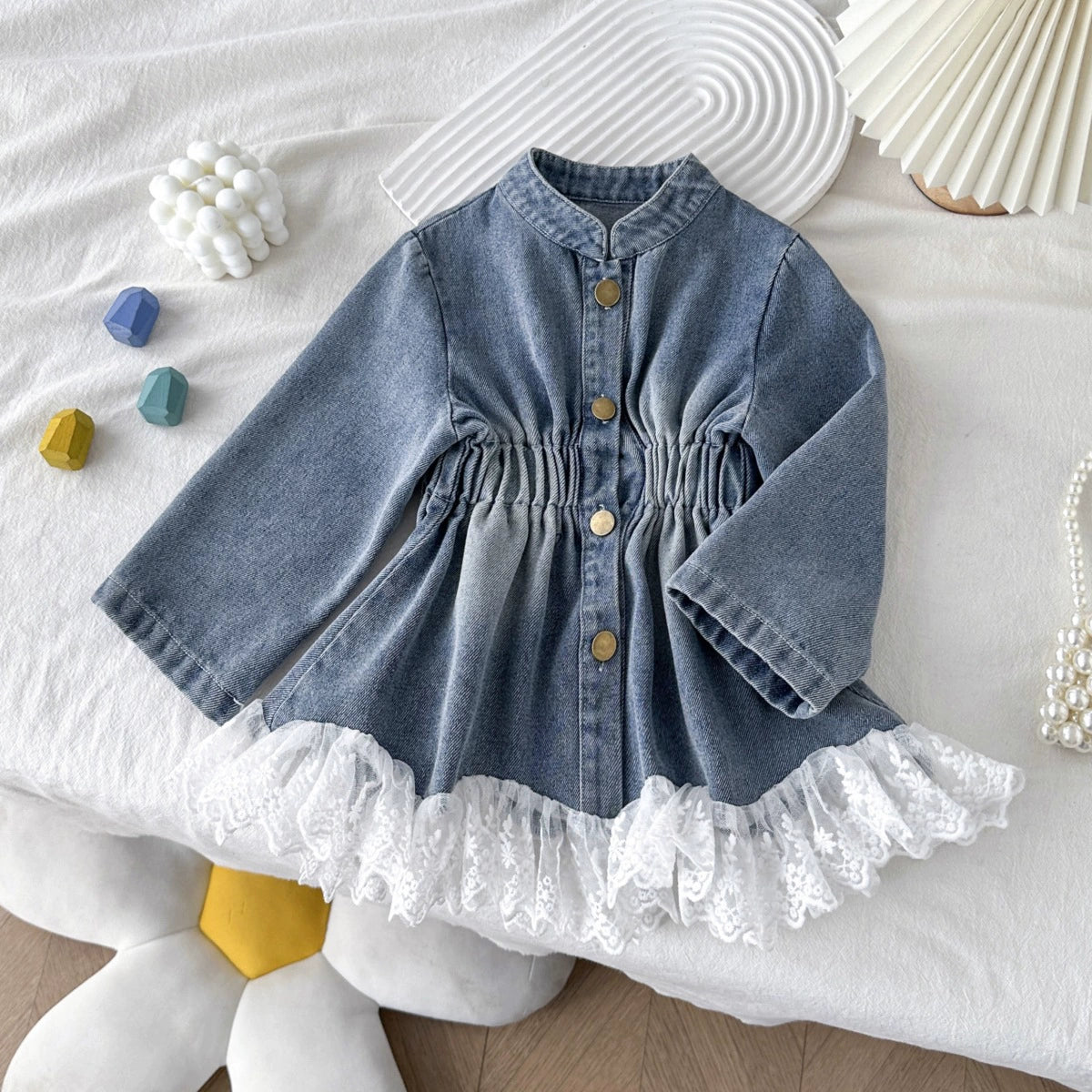 Spring and Autumn Girls' Denim Jacket New Style Lace Trim Denim Skirt Stylish Little Girl Jacket Cross-Border Shipping
