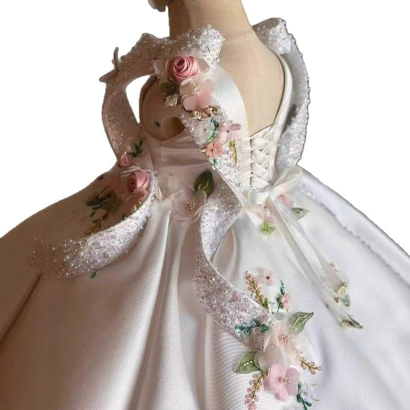 Girl's First Birthday Piano Dress 2026 New Heavy-Duty Export Aliexpress Retro Sweet Floral Princess Dress