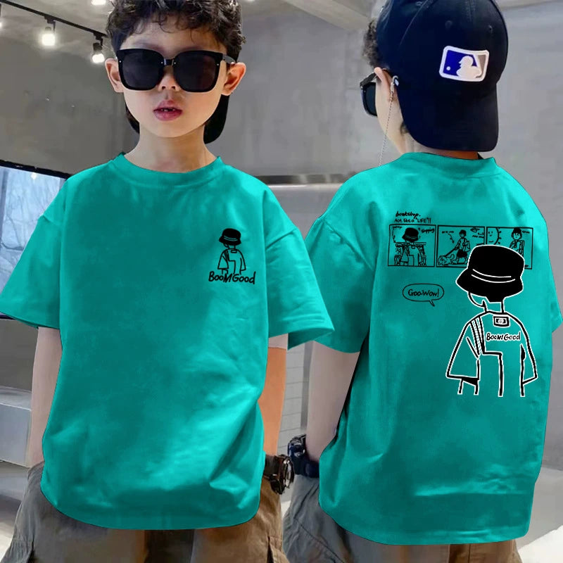100% Pure Cotton Children's T-Shirt Short-Sleeve Export Quality New Spring and Summer Style for Older Boys Summer Half-Sleeve Top Trendy T-Shirt