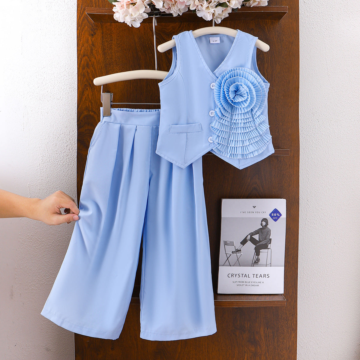 European and American Summer Girls' Floral Sleeveless Top and Pants Set