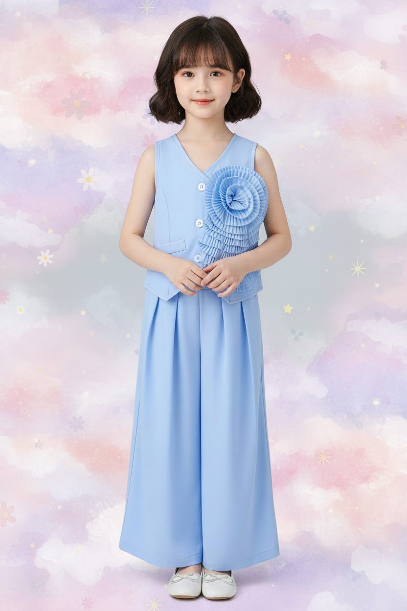 European and American Summer Girls' Floral Sleeveless Top and Pants Set