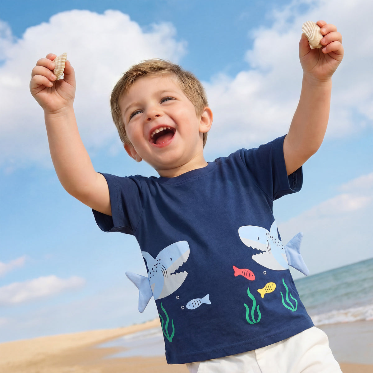 26 New Summer Style Boys' Short-Sleeved T-Shirts, European and American Fashionable Shark Print Kidsren's Round-Neck T-Shirts, Cross-Border Supply of Kidsren's Clothing