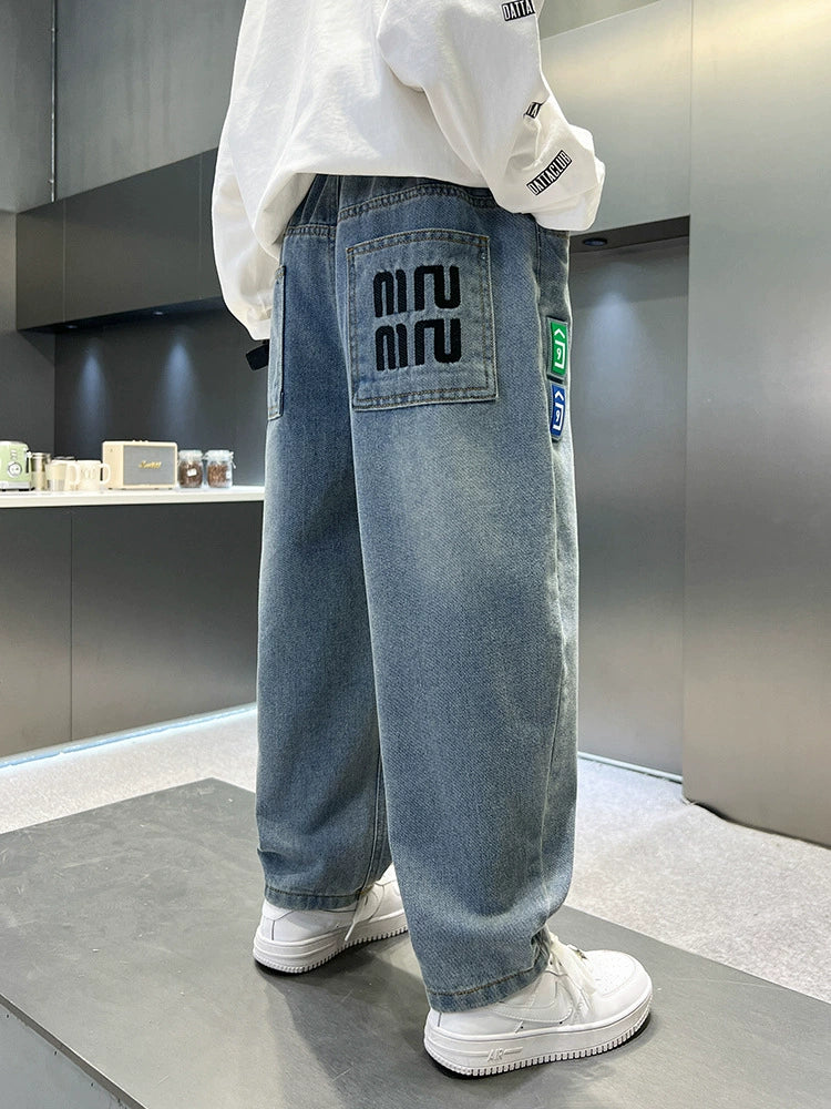 Boys Jeans Spring Wear Boys Casual Pants Loose Large Children's Trousers Autumn Children's Sports Fashionable Pants