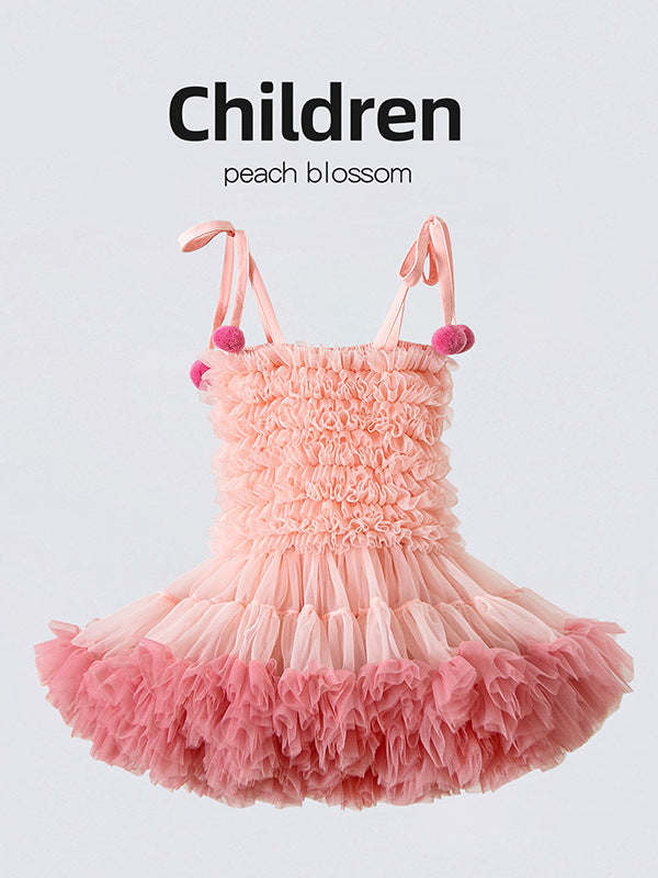Yiwu Lingfeng Summer Girls' Strap Dress Christmas Tutu Dress Princess Puffy Tulle One-Year-Old Birthday Dress Cake Dress