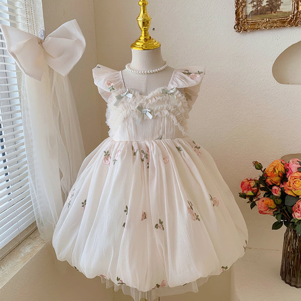 Disney-Inspired Girls' Summer Princess Mesh Dress with Large Bow - 2026 Fairy Suspender Skirt