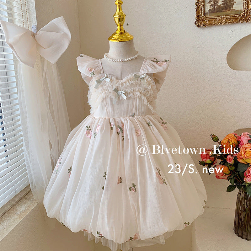 Disney-Inspired Girls' Summer Princess Mesh Dress with Large Bow - 2026 Fairy Suspender Skirt